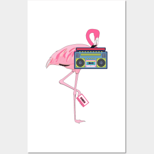 Pink Flamingo Retro Cassette Player Posters and Art